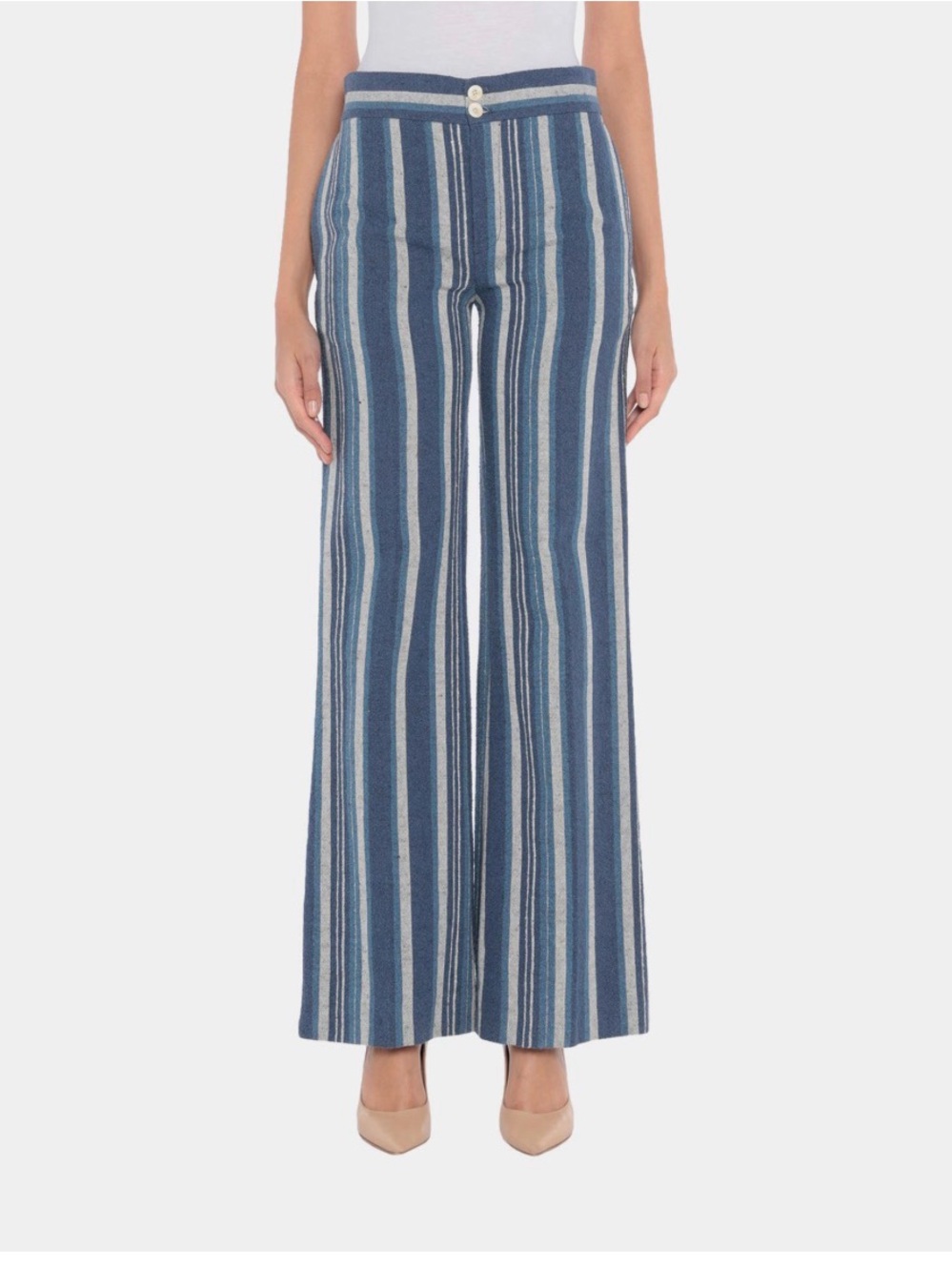 Like New Chloe Blue Striped Wide-Leg Pants FR 40